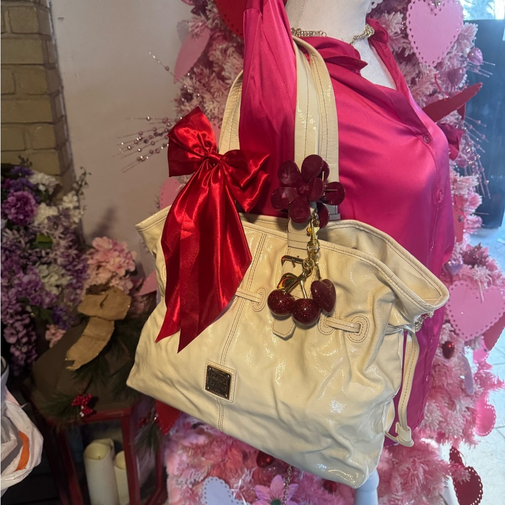 Dooney & Bourke Cream Shoulder Bag with Red Details